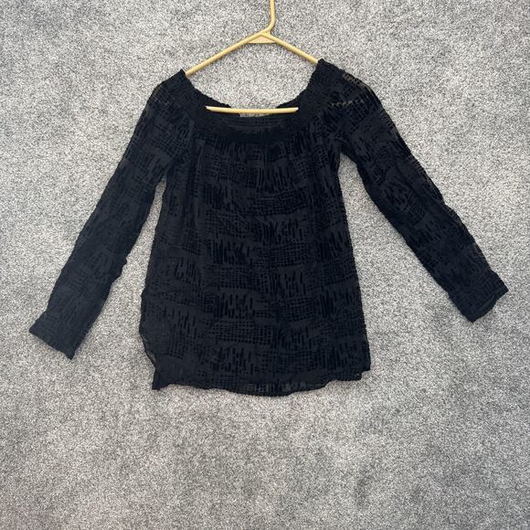 Bailey 44 Blouse Womens Small Black Sheer Velvet Burnout Off Shoulder Top USA - Picture 1 of 10